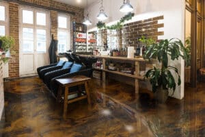 Hairdresser's workplace. Hair-washing stations. Modern beauty salon. Hair salon interior styled in industrial way. High quality photo